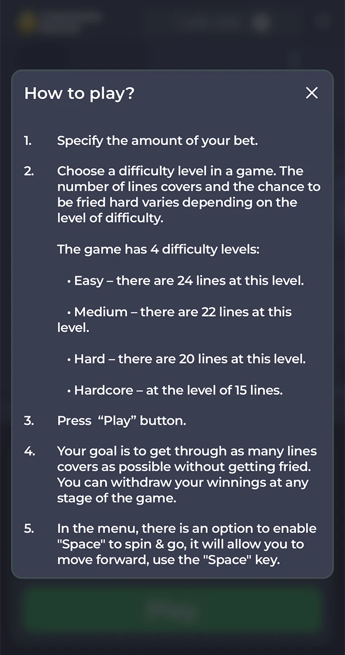 Instructions du jeu Chicken Road du casino 1win.