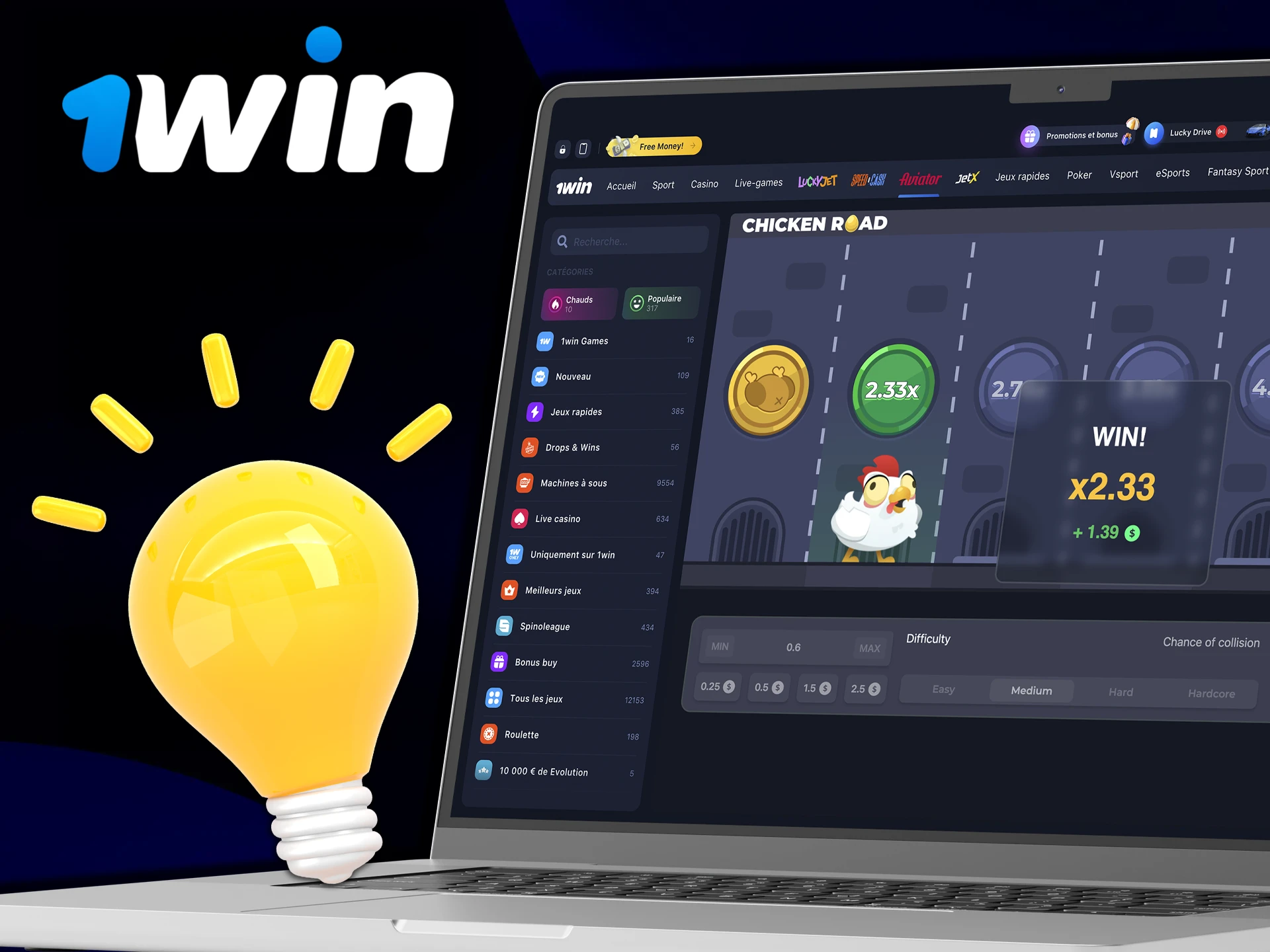 Utilisez des tactiques pour gagner gros dans le jeu Chicken Road de 1win Casino.