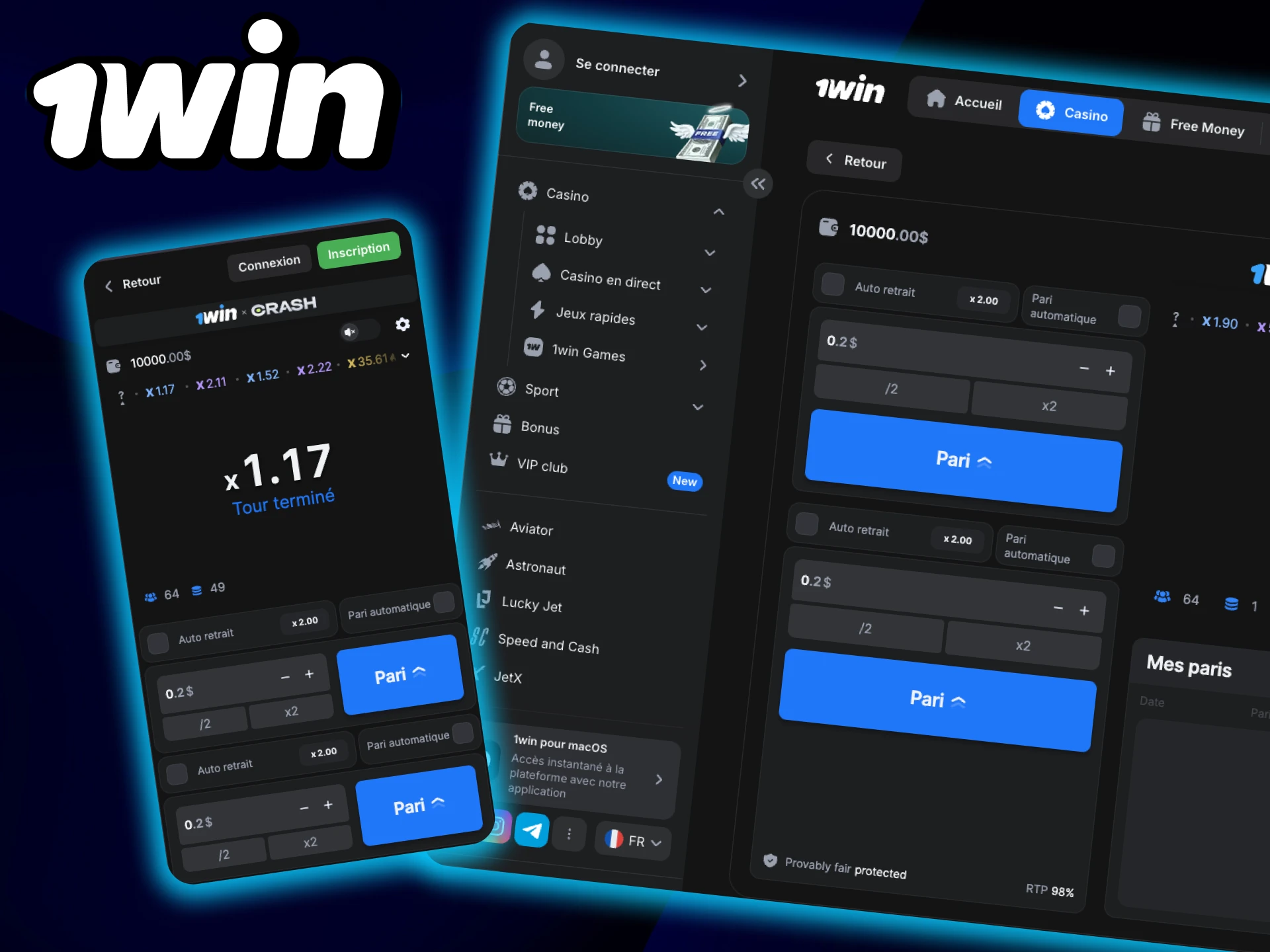 Découvrez l'interface du jeu Crash dans le casino 1Win.