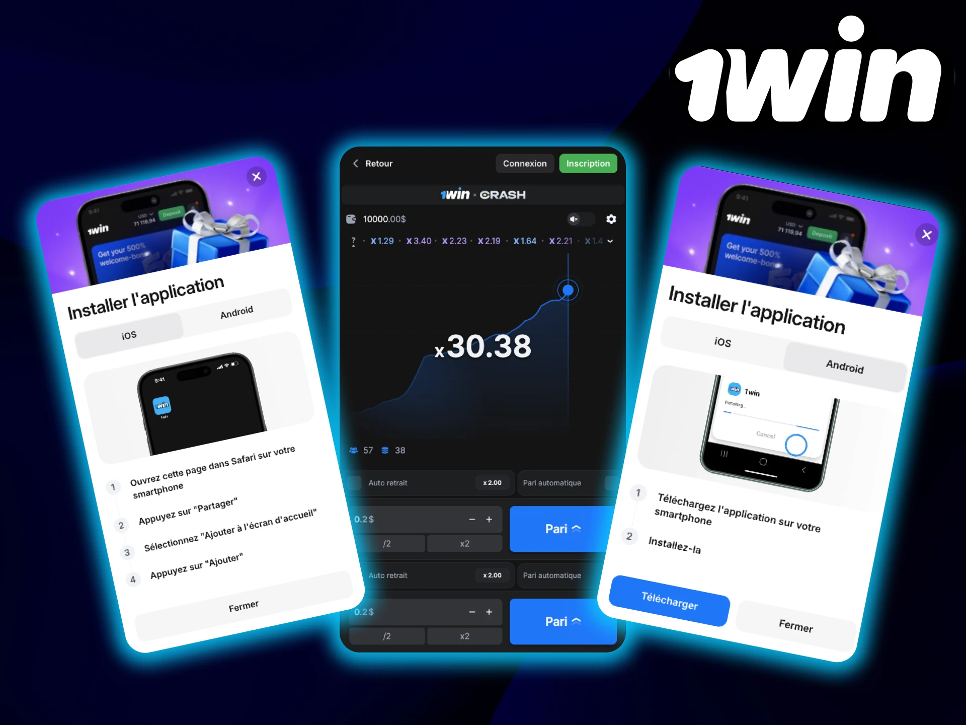 Installez l'application 1Win et jouez à Crash sur votre mobile.
