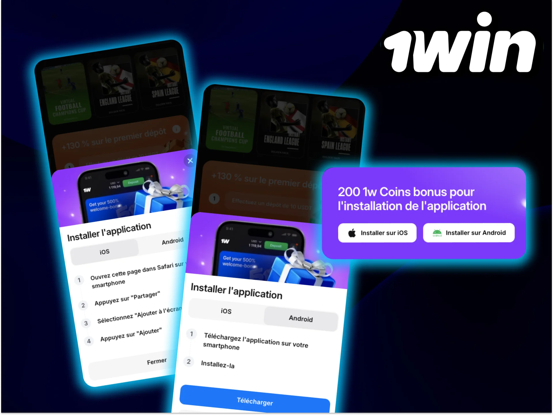 Installez l'application mobile 1Win pour jouer à Penalty et recevez un bonus.